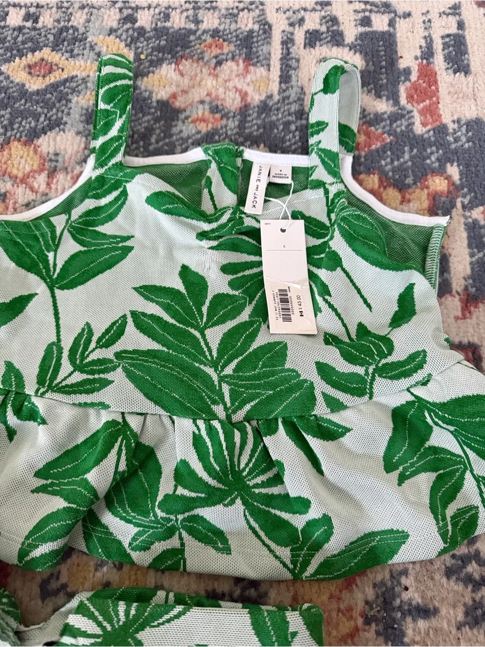 Janie and Jack Green Leaf Print High Waist Kids Matching Set